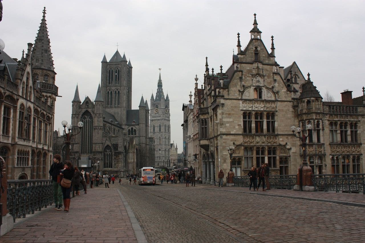 Ghent — Saint Bavo Cathedral and the Belfry tower overlooking the medieval city centre